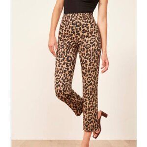 Reformation Marlon Animal Print Pants Flat Front High Rise Cropped Slim Fitting